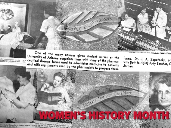 Old black and white newspaper photos and captions, with "Women's History Month" in red at the bottom.