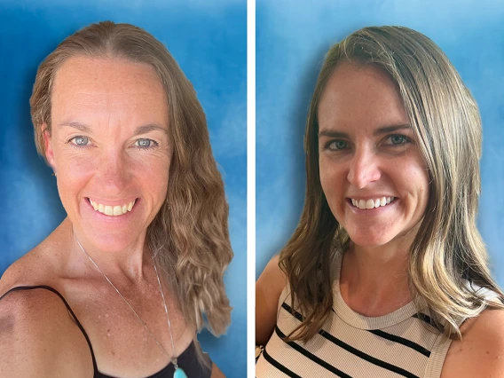 Head and shoulders shot of Melissa Rietz and Stephanie Gasser on blue photographic background.