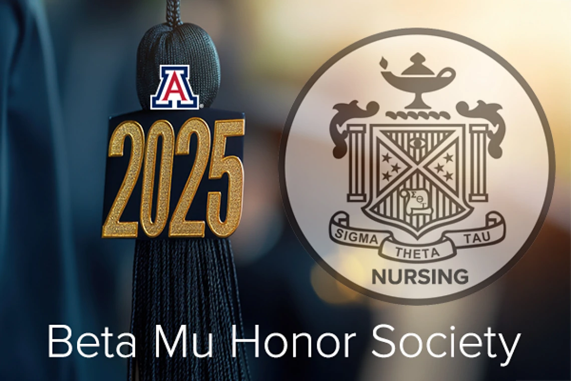 Graduation tassel with university cap A and 2025, the Sigma Theta Tau logo and the words Beta Mu Honor Society