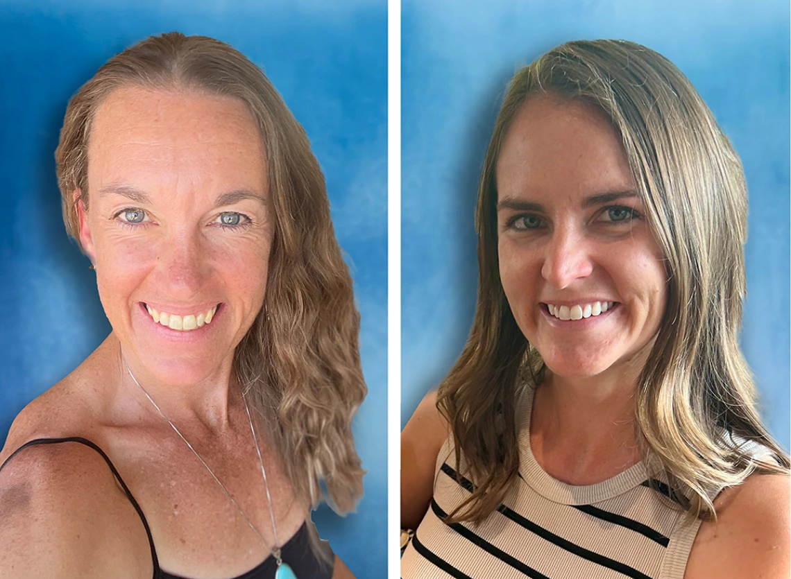 Head and shoulders shot of Melissa Rietz and Stephanie Gasser on blue photographic background.