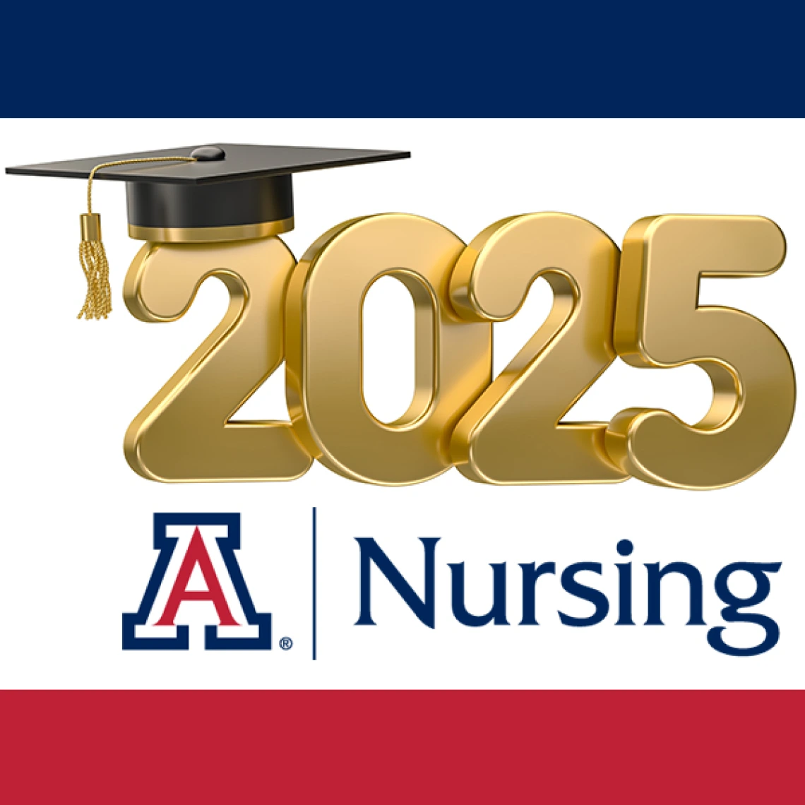 Graduation cap on top of numbers 2025 with nursing logo under it.