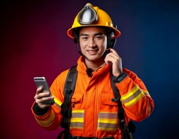 Firefighter with phone