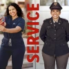 Solorzano in scrubs on the left, Solorzano in military uniform on the right, the word service is in the middle