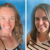 Head and shoulders shot of Melissa Rietz and Stephanie Gasser on blue photographic background.