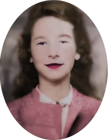 Colorized old head and shoulders shot of Misty Pagan's grandmother